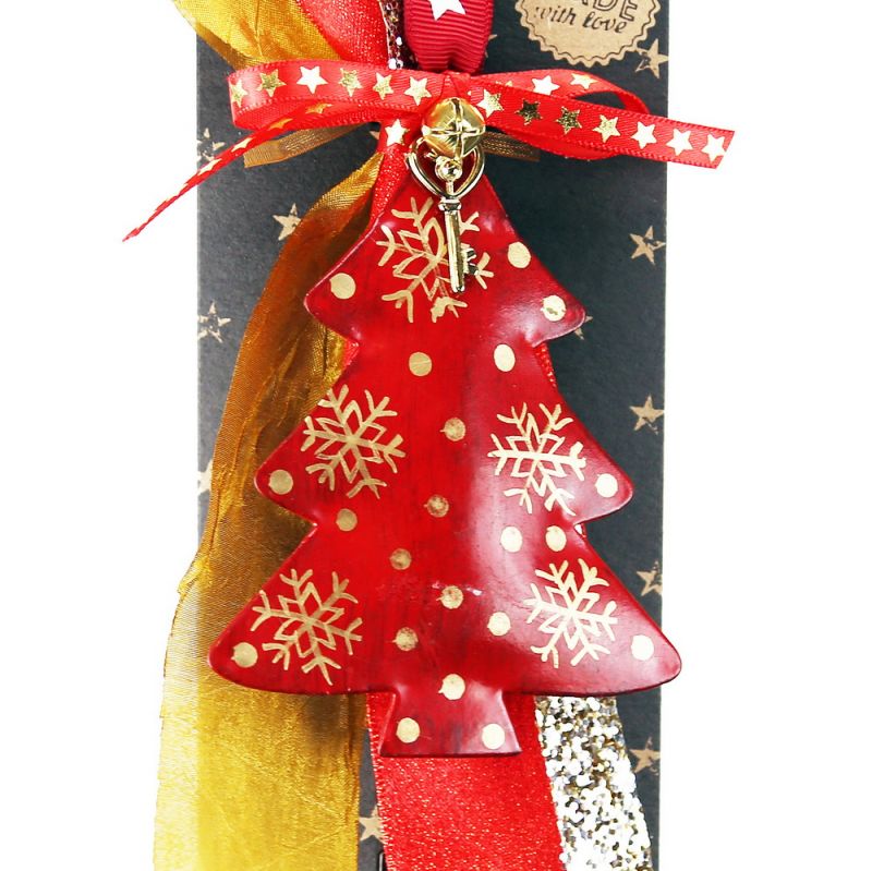 Lucky charm - Red Tree With Gold Snowflake