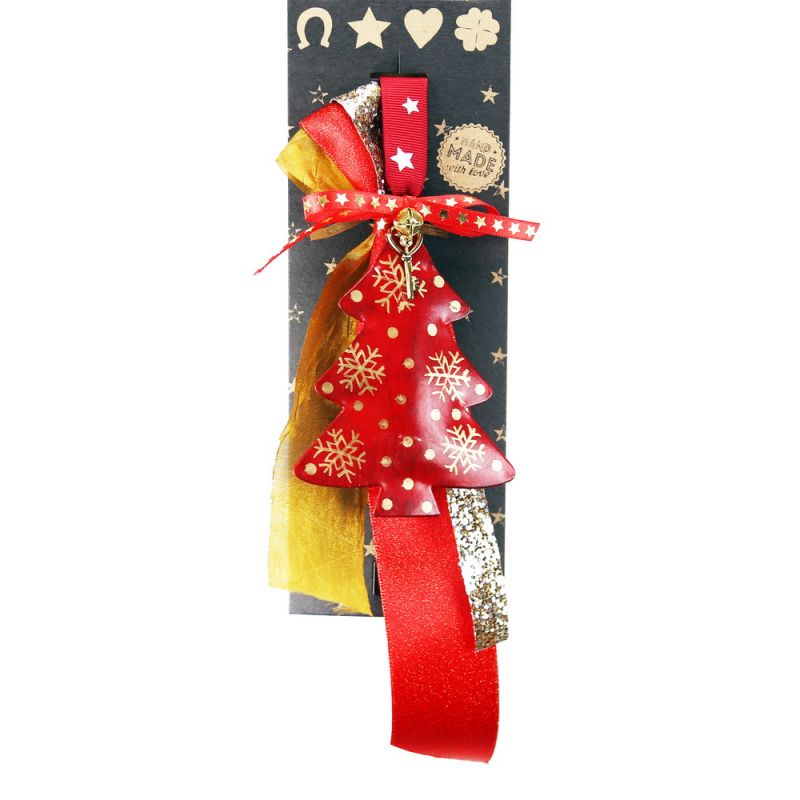 Lucky charm - Red Tree With Gold Snowflake