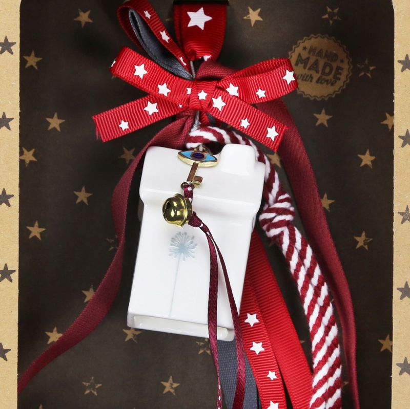 Lucky charm - Porcelain hanging bell-House