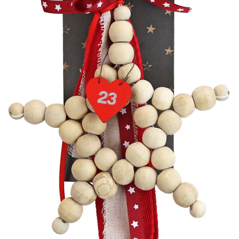 Γούρι Αστέρι ξύλινες χάντρες-Κόκκινη καρδιά