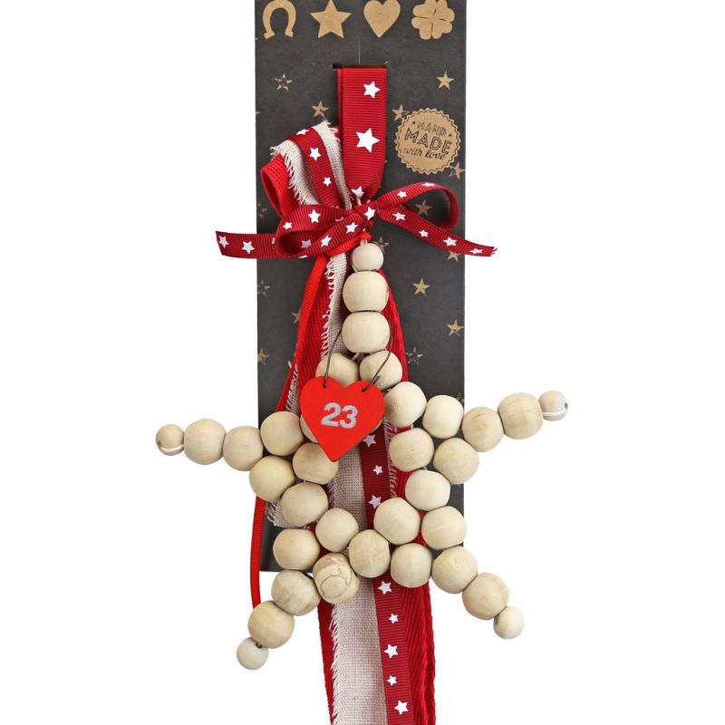 Γούρι Αστέρι ξύλινες χάντρες-Κόκκινη καρδιά