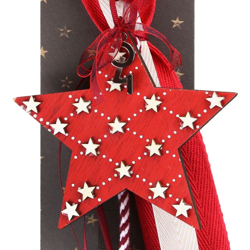 Lucky charm - wooden star red/white hanger 