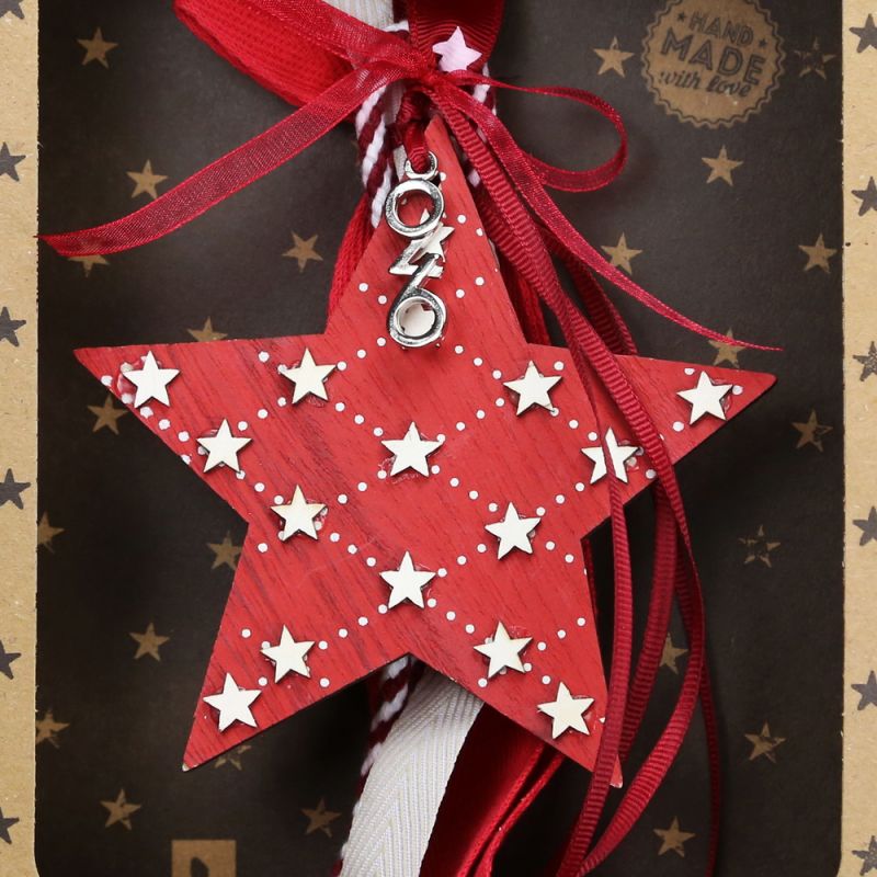Lucky charm - wooden star red/white hanger  Lucky charm - wooden star red/white hanger
