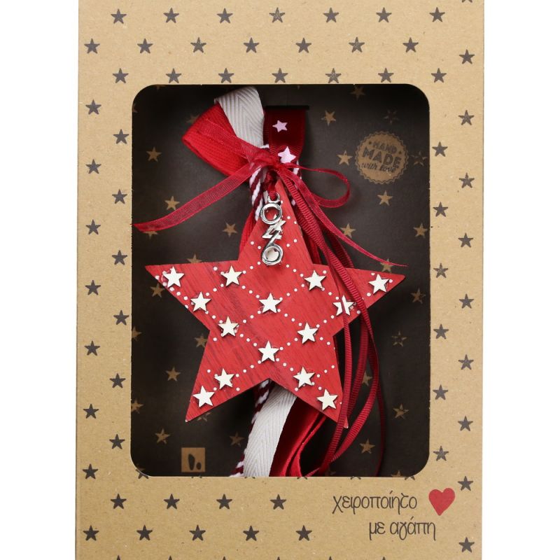 Lucky charm - wooden star red/white hanger  Lucky charm - wooden star red/white hanger