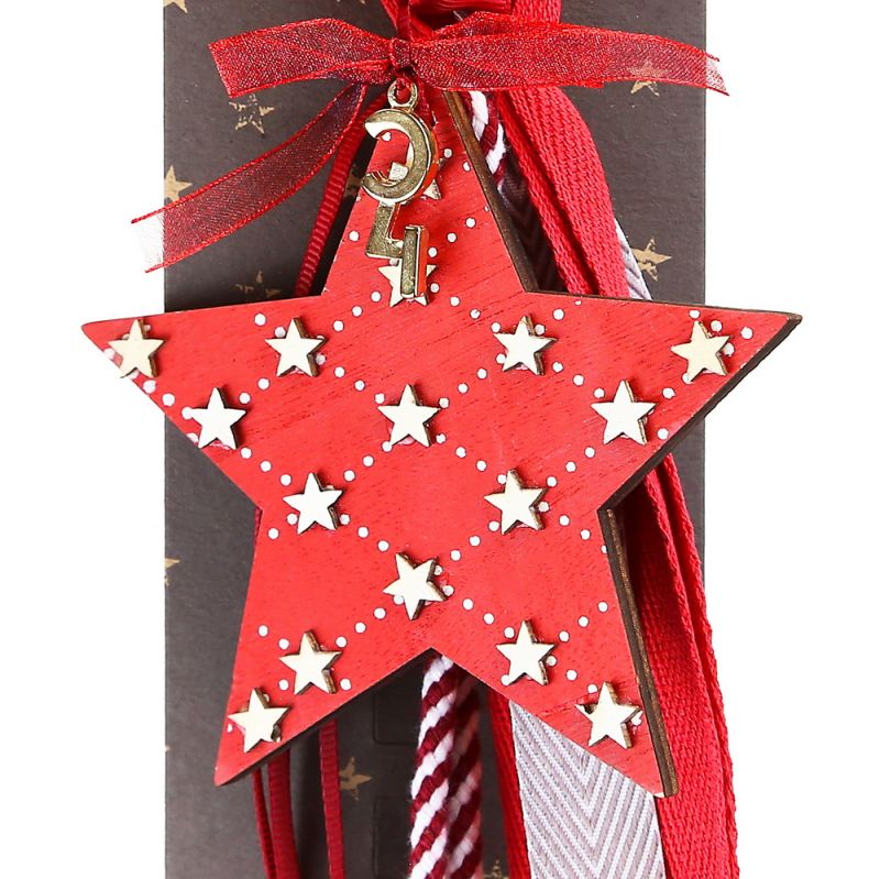 Lucky charm - wooden star red/white hanger