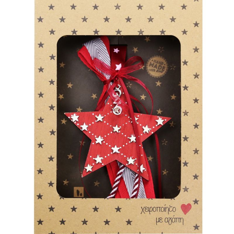Lucky charm - wooden star red/white hanger Lucky charm - wooden star red/white hanger