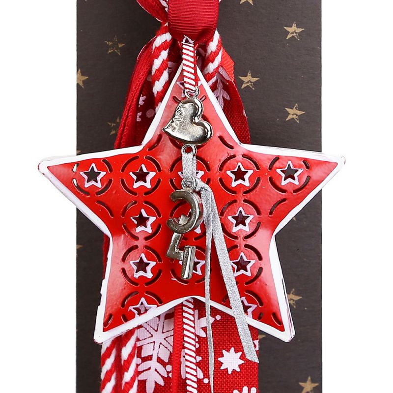 Lucky charm - metal star red hanger