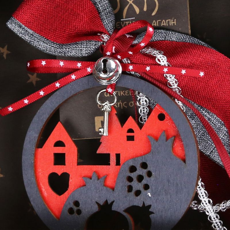 Γούρι Γκρι/Κόκκινο στολίδι-Ρόδια