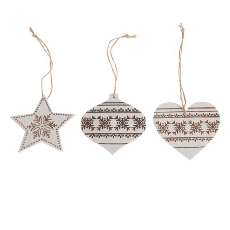 Στολίδια ξύλινα (Σετ/3) λευκά 11εκ.