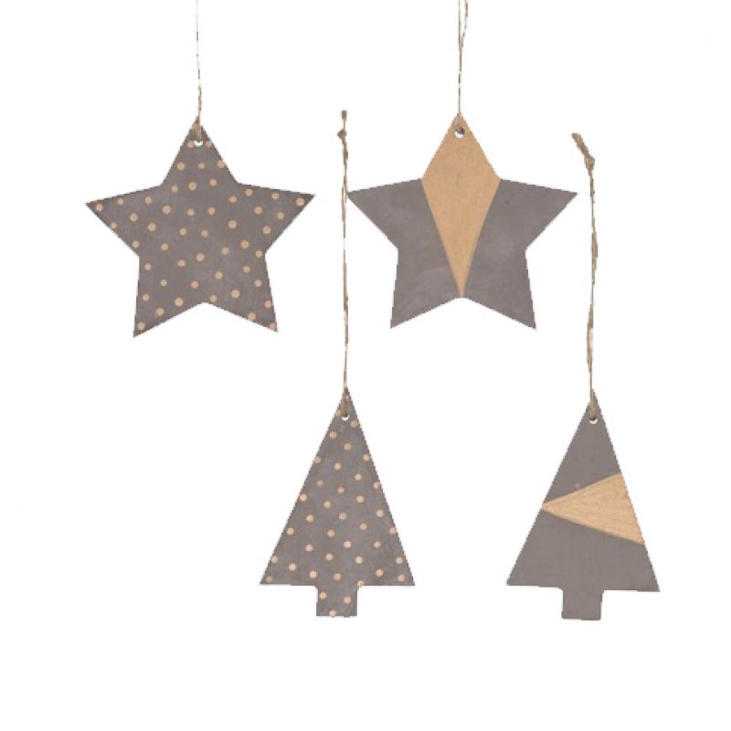 Star / tree hanger cement 10cm 4pc 