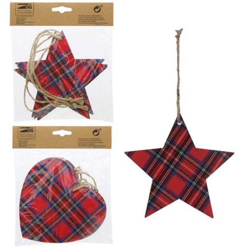 Στολίδια καρδιά & αστέρι καρό Σετ/3 