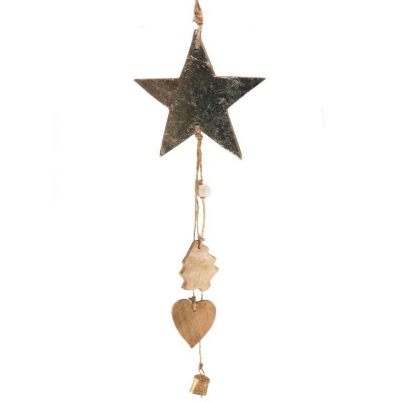 Αστέρι ασημί ξύλινο με κρεμαστά 44εκ.