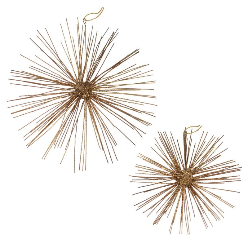 Set/2 gold glitter spikey star decs L - dia: 21cm S - dia 15cm