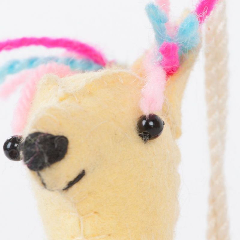 Cream furry llama hanging decoration H:13cm