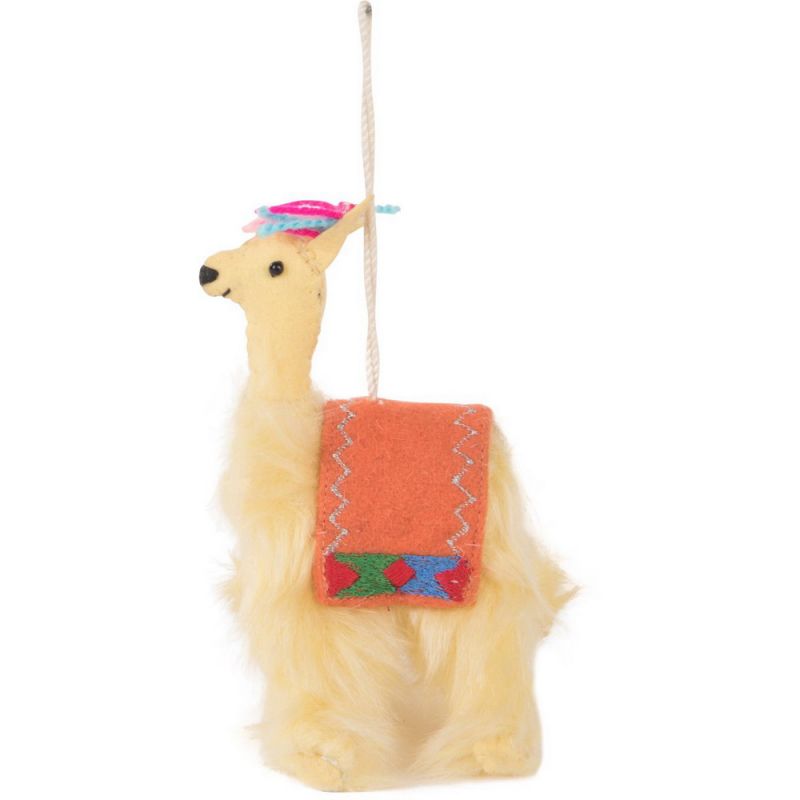 Cream furry llama hanging decoration H:13cm