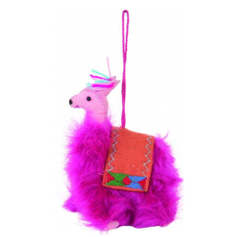 Pink furry llama hanging decoration H:13cm