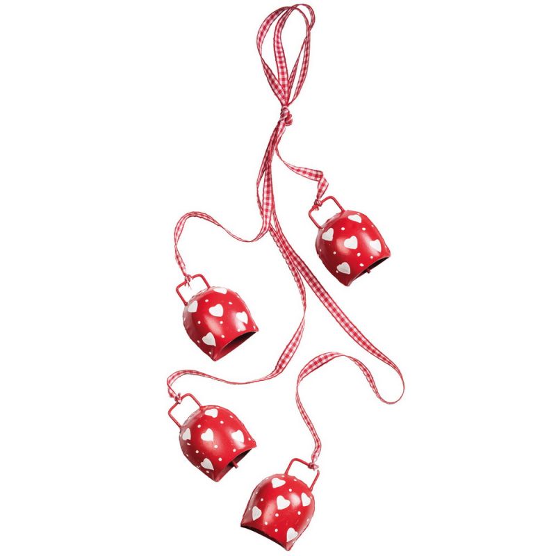 Bunch of red & white iron bells, 10x10x3.5cm