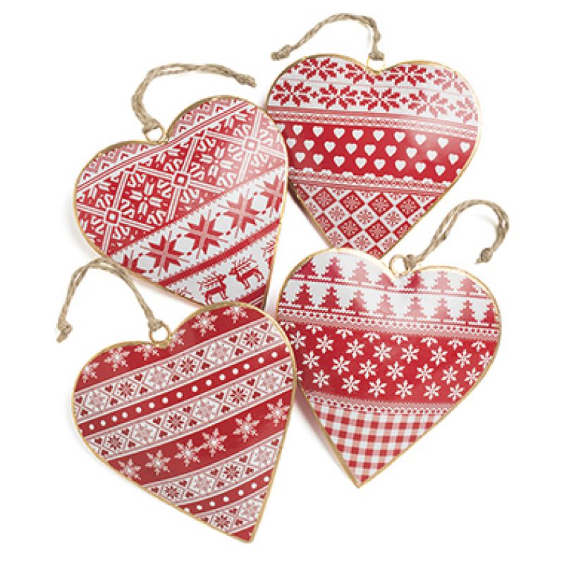 Hanging Heart Decoration - Red & White