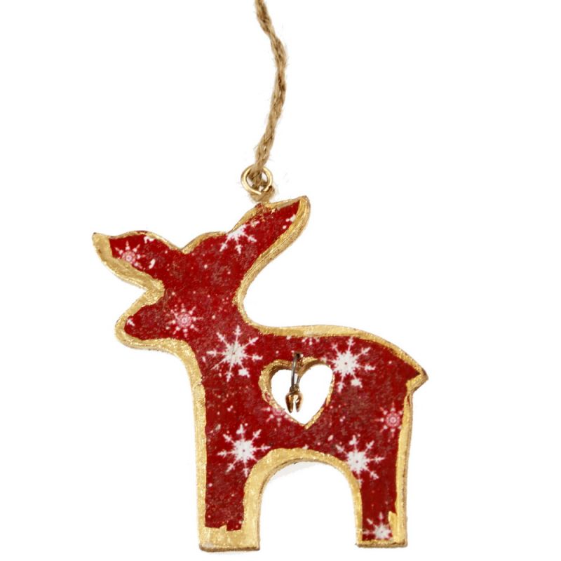 Hanging Printed Wooden Reindeer with Bell