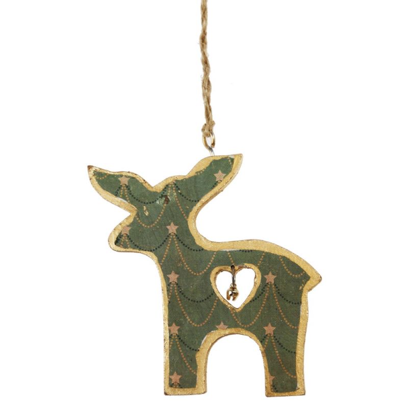 Hanging Printed Wooden Reindeer with Bell