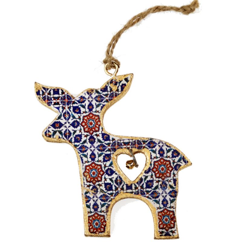 Hanging Printed Wooden Reindeer with Bell