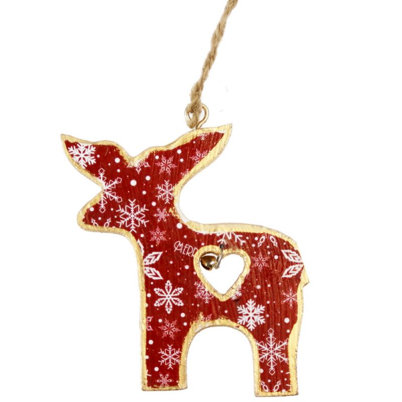 Hanging Printed Wooden Reindeer with Bell