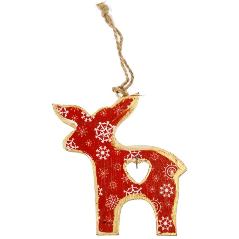 Hanging Printed Wooden Reindeer with Bell