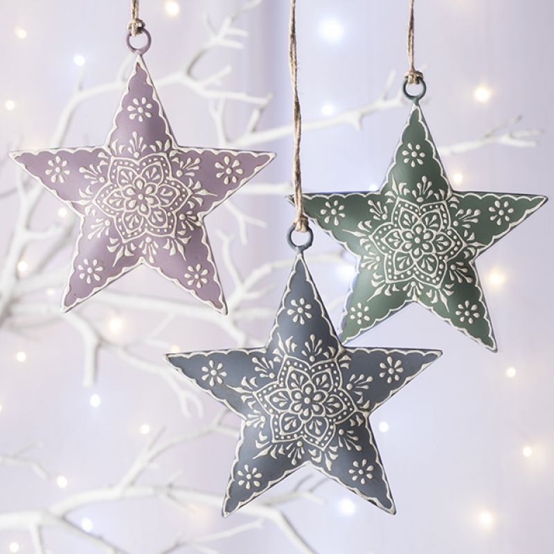 Hand Painted Star Hanging Decoration 10cm