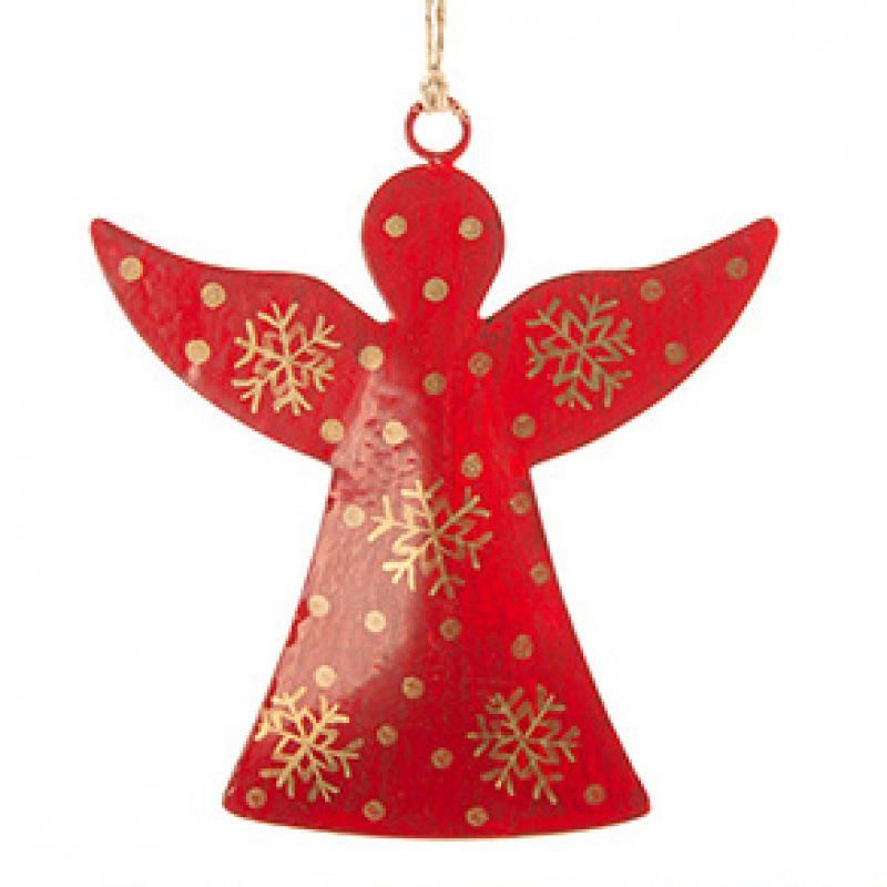 Red Angel With Gold Snowflake Decoration 10 x 11cm