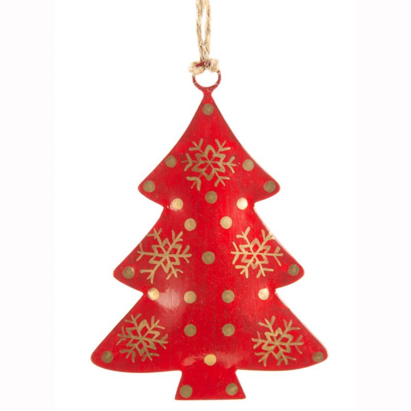 Red Tree With Gold Snowflake Decoration