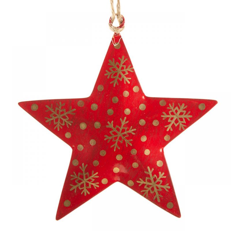 Red Star With Gold Snowflake Decoration