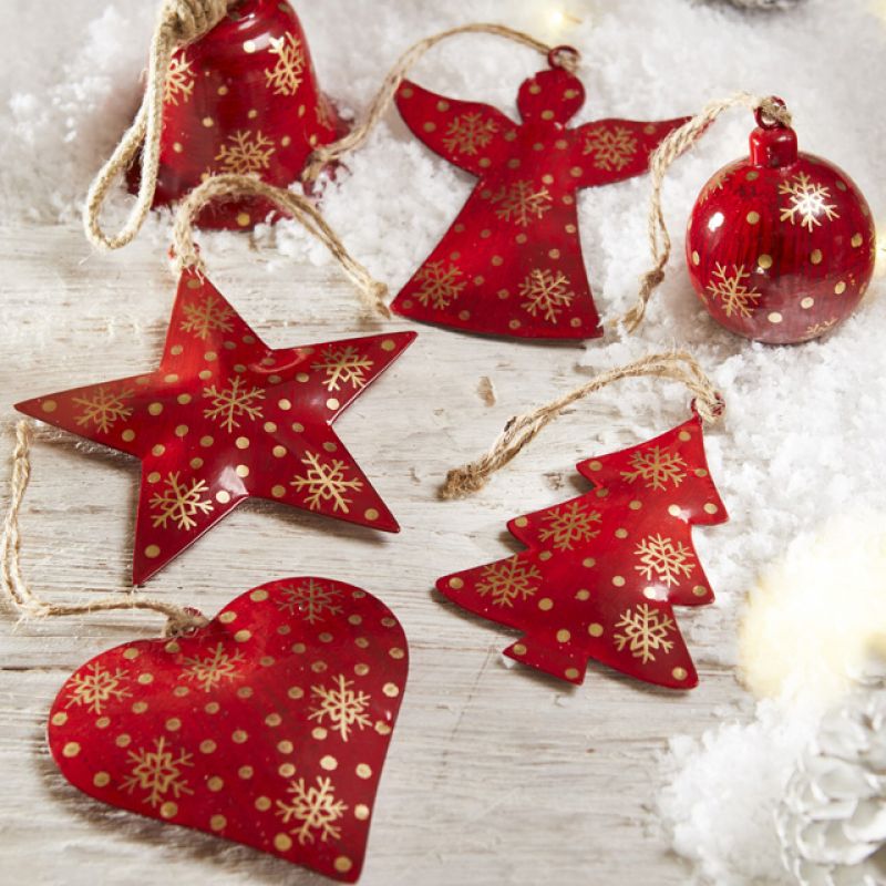 Red Heart With Gold Snowflake Decoration