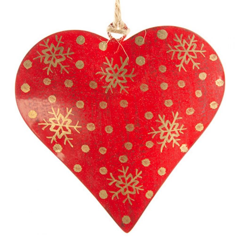 Red Heart With Gold Snowflake Decoration