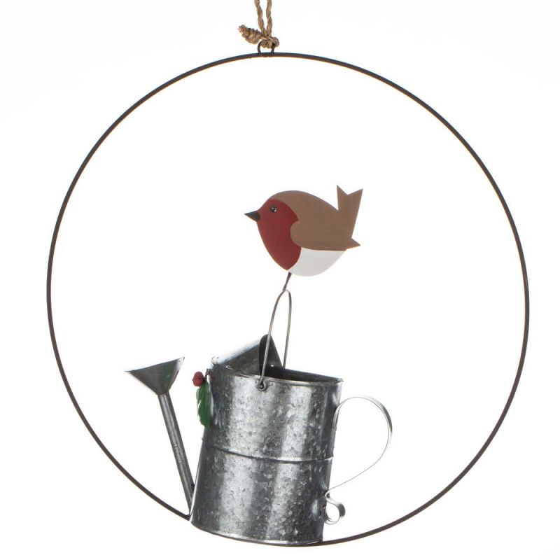 Robin on Watering Can Wreath size:28x28x6