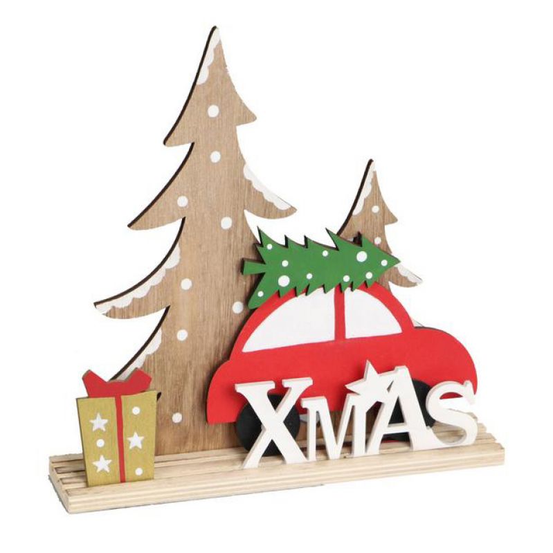 Wooden xmas scene 26cm Multi