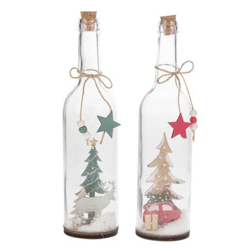 Winter scene in bottle with lights 29cm 