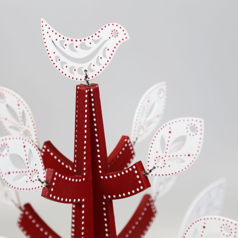 Red and white mettal leaf tree 37cm