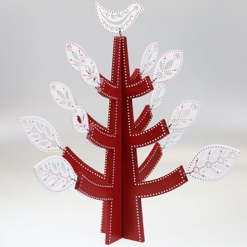 Red and white mettal leaf tree 37cm