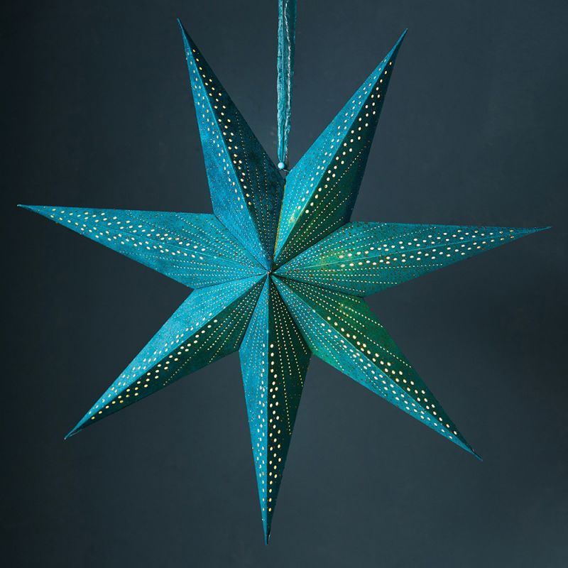7-Arm Teal Velvet Star With Glitter and LEDs 60cm