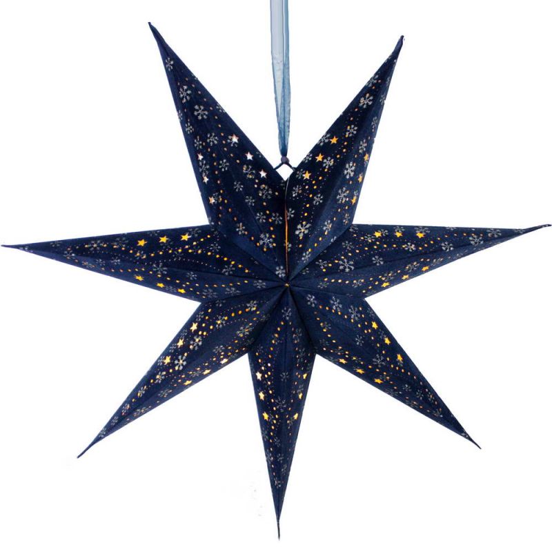 7-Arm Blue Velvet Star With Glitter and LEDs 60cm