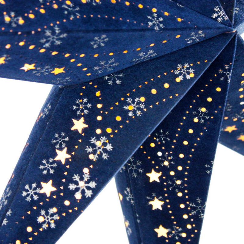 7-Arm Blue Velvet Star With Glitter and LEDs 60cm