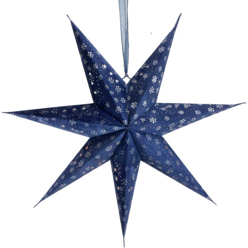 7-Arm Blue Velvet Star With Glitter and LEDs 60cm