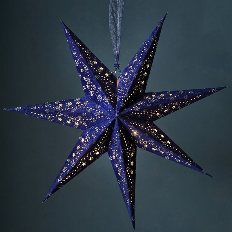 7-Arm Blue Velvet Star With Glitter and LEDs 60cm