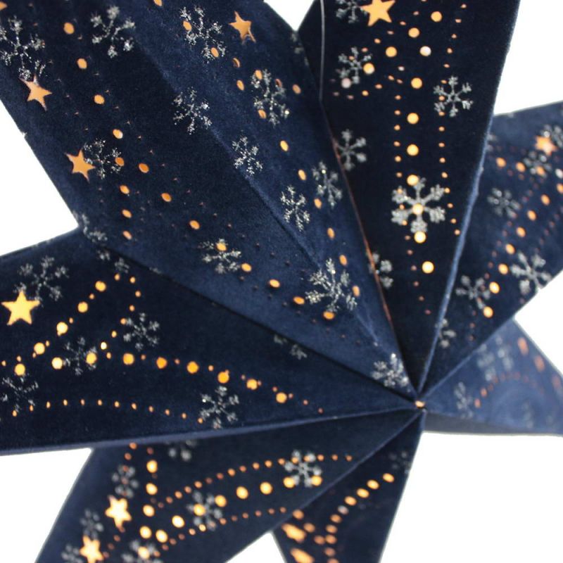 7-Arm Blue Velvet Star With Glitter and LEDs 60cm