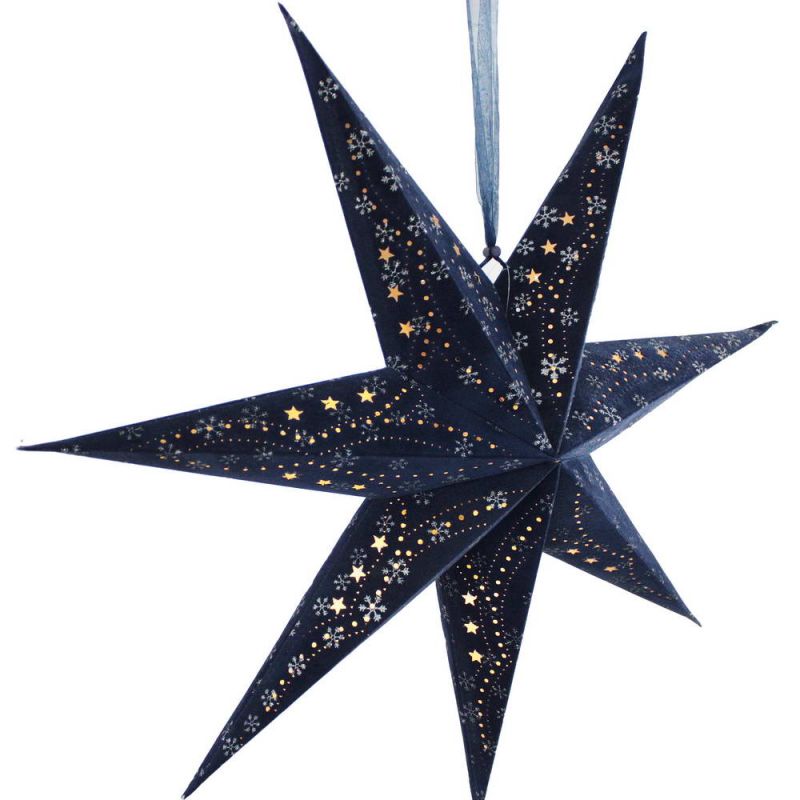 7-Arm Blue Velvet Star With Glitter and LEDs 60cm