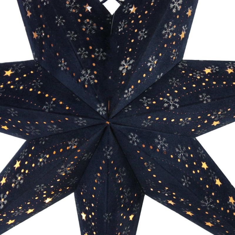 7-Arm Blue Velvet Star With Glitter and LEDs 60cm