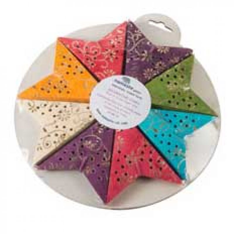 Pack of 8 Handmade Paper Stars Gold Flower Batik