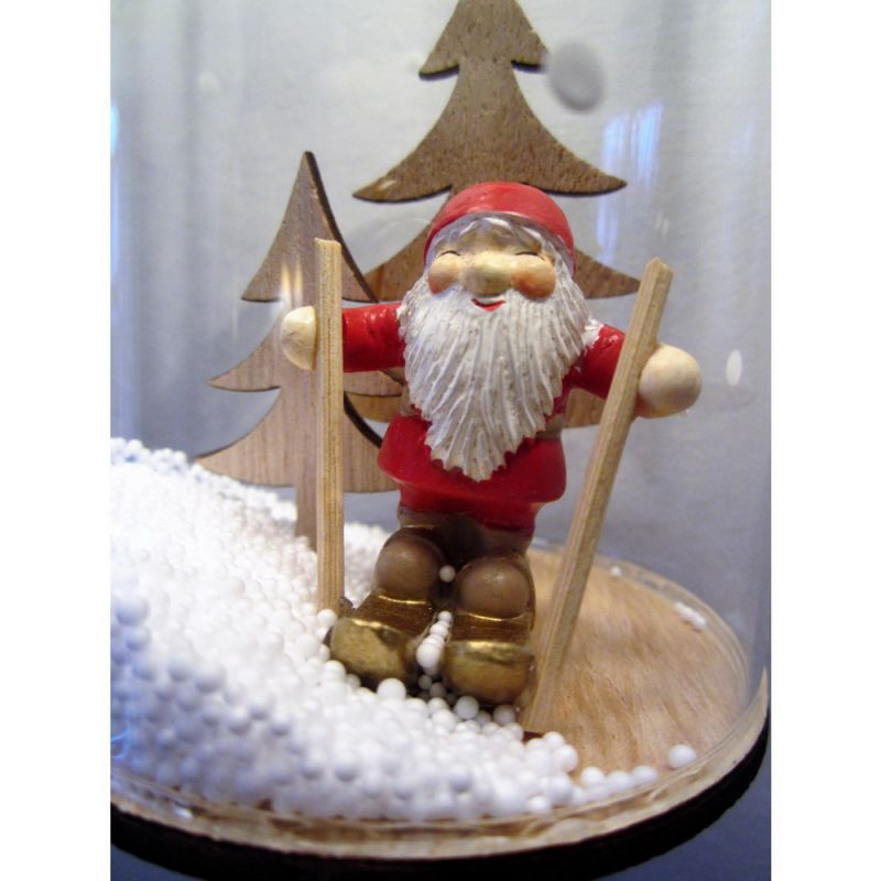 Skiing santa in snowglobe 10.5cm