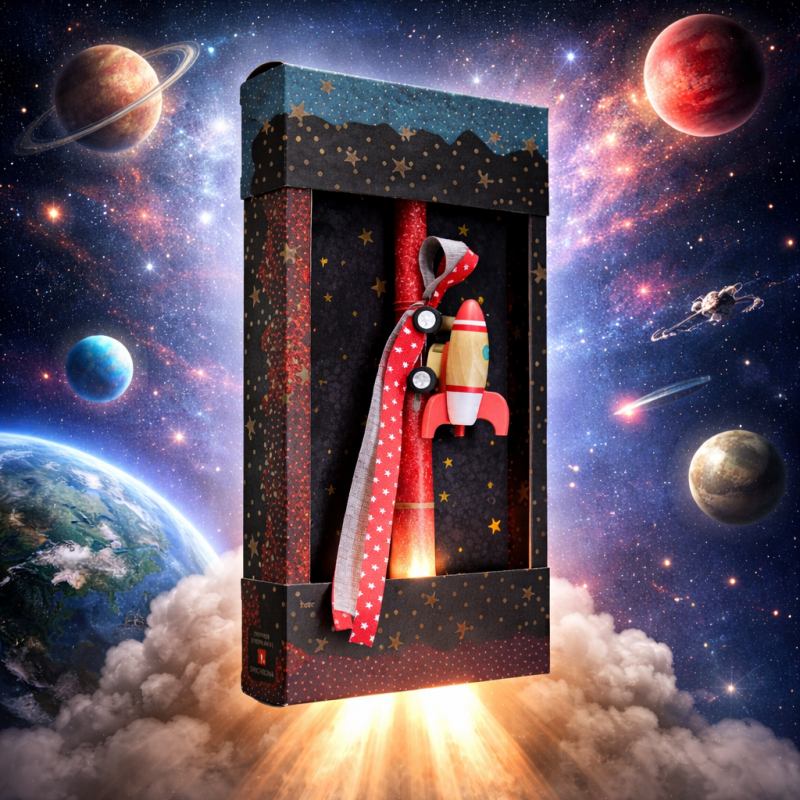 Easter candle with Wooden Rocket - Red