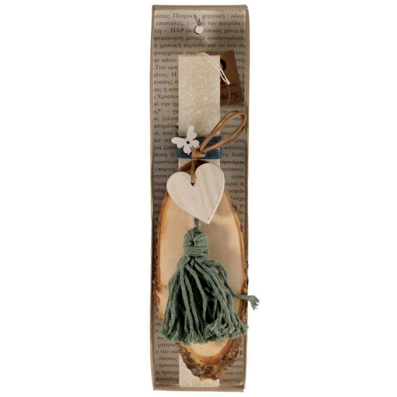 Easter candle Wood slice hanger decorated 